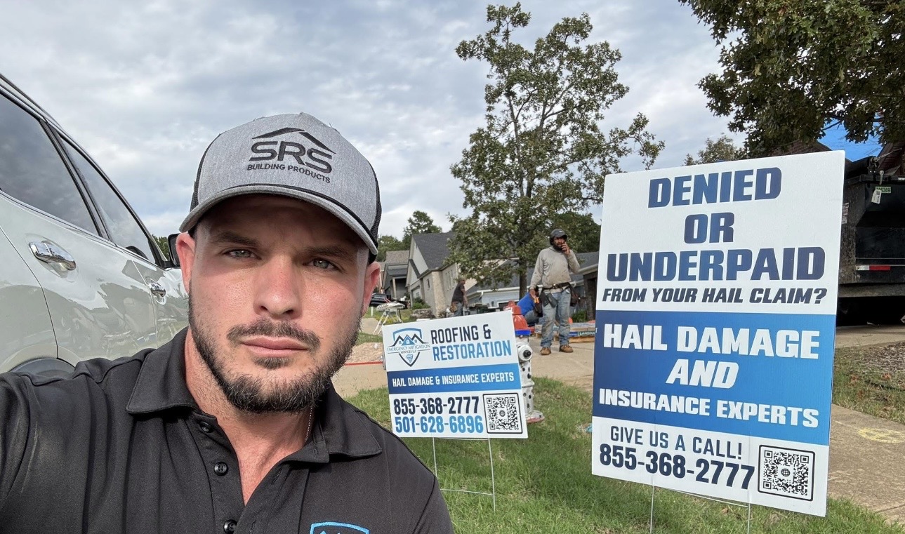 Legacy Homes owner on a Central Arkansas hail damage job site